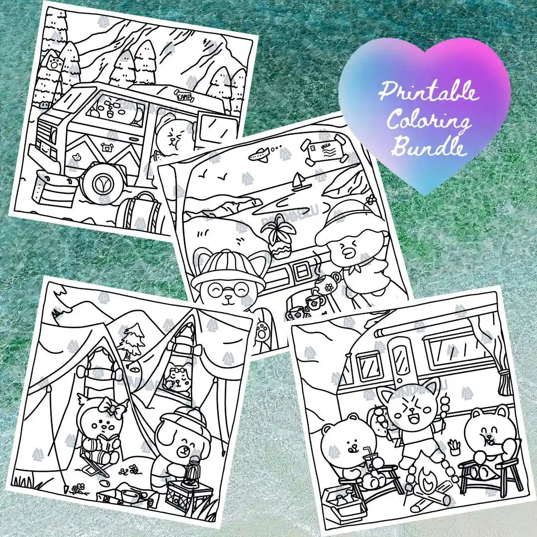 Printable cute animal coloring page – digital download for kids’ creative activities and relaxation stressrelief