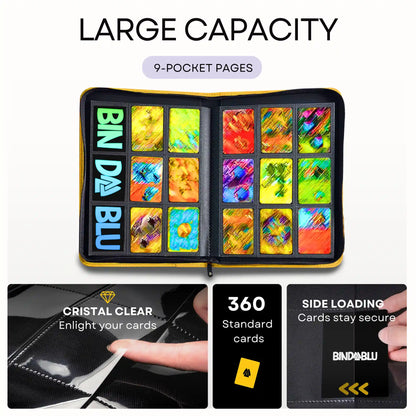 BmaxY - 9-Pocket Card Binder - 360 Side Loading Pocket Zip Binder-Yellow- Binder Bindablu BmaxY - 9-Pocket Card Binder - 360 Side Loading Pocket Zip Binder-Yellow- Binder Bindablu