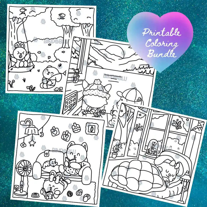 Printable cute animal coloring page – digital download for kids’ creative activities and relaxation stressrelief