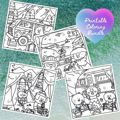 Printable cute animal coloring page – digital download for kids’ creative activities and relaxation stressrelief