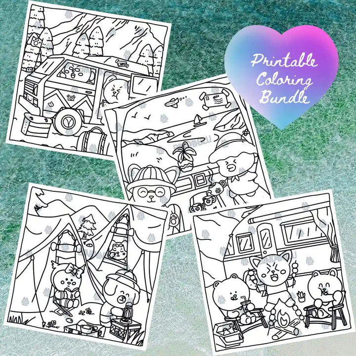 Printable cute animal coloring page – digital download for kids’ creative activities and relaxation stressrelief