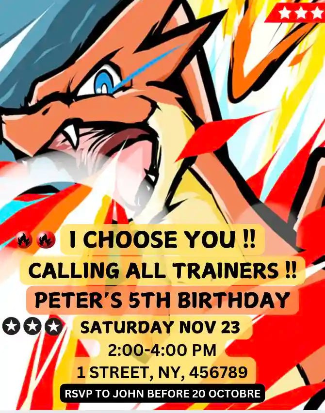 Pokemon-themed Invitation Card Template